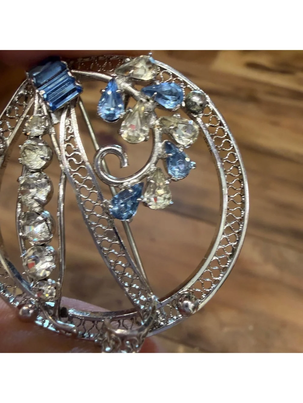 Sterling Silver rhodium plated rhinestone brooch vintage 50s/60s